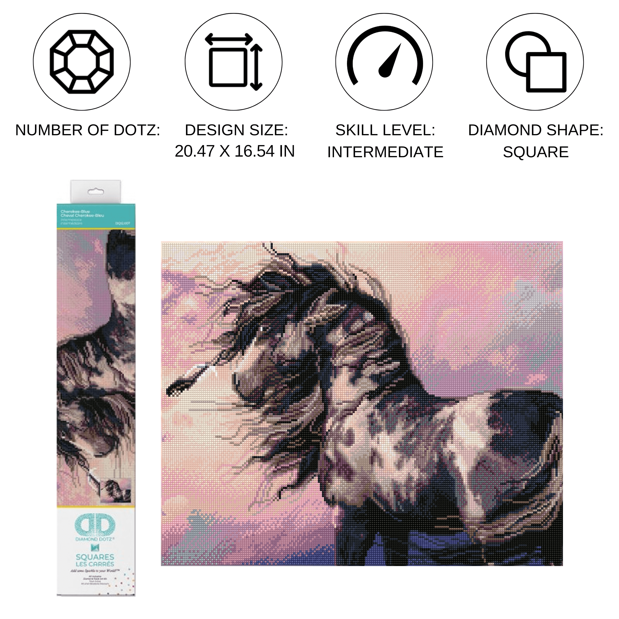 Diamond Dotz Cherokee-Blue Horse Diamond Painting Kits for Adults - Diamond Art Kits a Relaxing Creative Craft Kit with Dotz Gems20.5"x16.5"