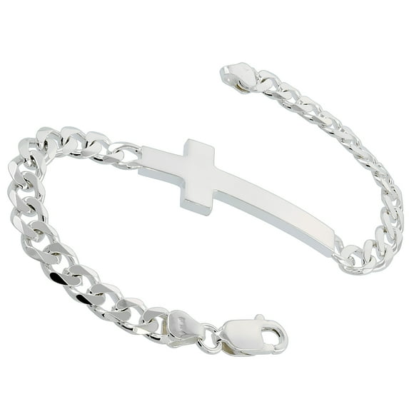 925 Sterling Silver Solid Italian Large Sideways Cross Bracelet 5mm