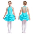 thumbnail image 1 of Yruioon Big Girls Salsa Rumba Chacha Dance Dress Rhinestones Latin Jazz Dancer Costume Backless Leotard Light Blue 8, 1 of 3