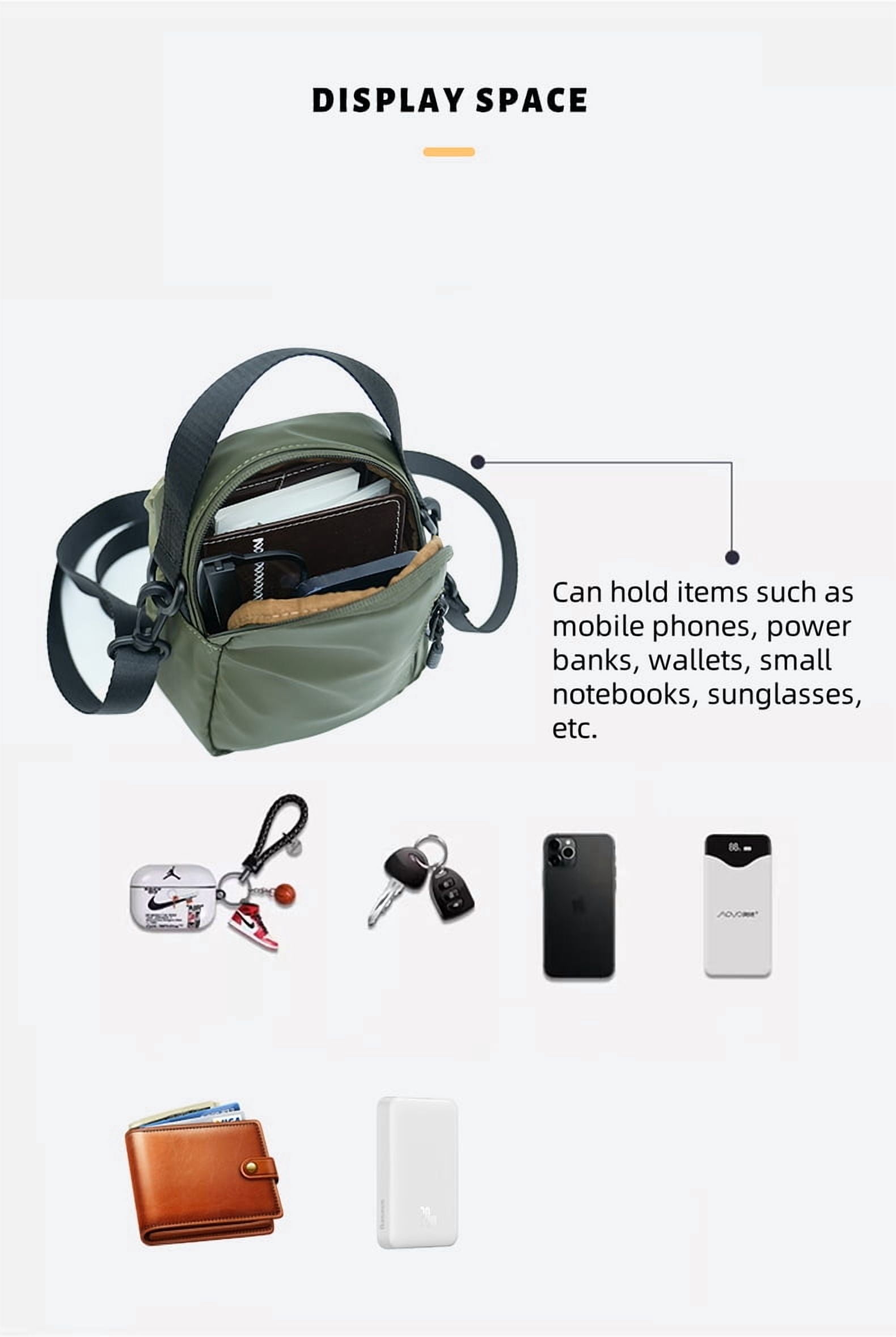 Hue & Hold Unisex Large Capacity Multi-Pocket Zip Drawstring Crossbody Bag Handbag Water Bottle Carrying Bag Lightweight Outdoor Sling Bag with Adjustable Strap, Beige