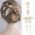 thumbnail image 2 of 5 Piezas Peineta para el Cabello de Novia con Perlas, Peinetas Laterales para Novia con Diamantes de imitación, Pinzas para el Cabello, Tocado de Boda Nupcial con Perlas Vintage, Juego de Horquillas, 2 of 3