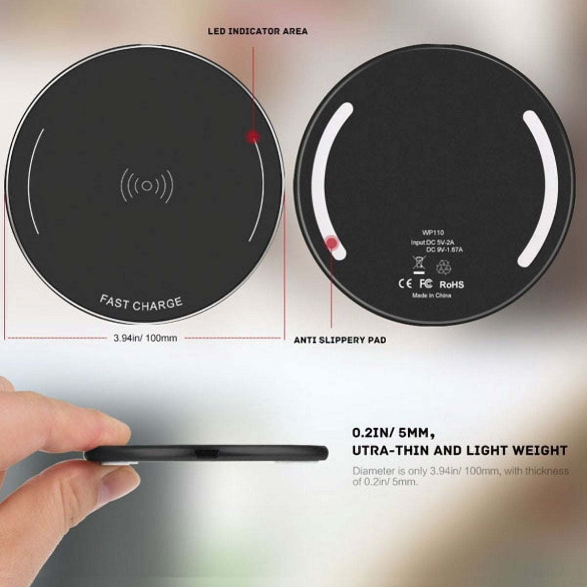 10W Fast Wireless Charger Charging Slim Pad Compatible With Kyocera Hydro Elite C6750 - LG V40 ThinQ, G4 G3 G2 - Nokia 8 - Razer Phone 2 - Samsung Galaxy S9+ S9, S8+, S8 active, S7 Edge