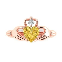 1.06 ctw Claddagh Anniversary Ring for Women | Heart Cut Simulated Yellow Diamond | Hyperallergenic Solid 18K Rose Gold