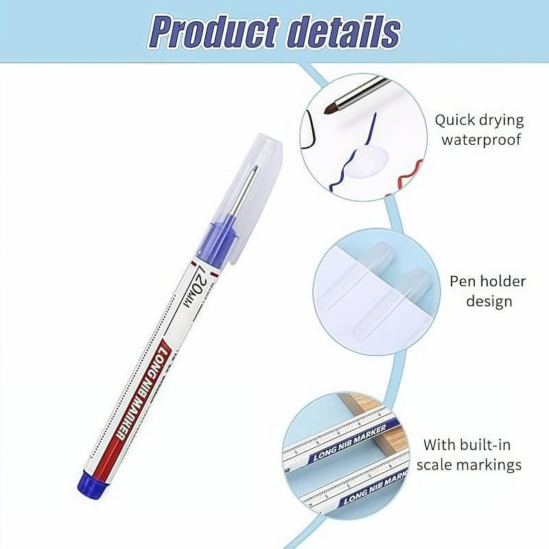 Long Head Deep Hole Marker Pens (5/10/15/20 Pcs) - 20mm Waterproof Permanent Pens for Carpenter/Metal/Outdoor Work