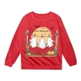 thumbnail image 3 of Krdevn Kids Vintage Hanging Ghost Pumpkin Bat Graphic Crewneck Sweatshirt Long Sleeve Casual Pullover Top for Halloween Holiday Outfit Red,6-7 Years, 3 of 4