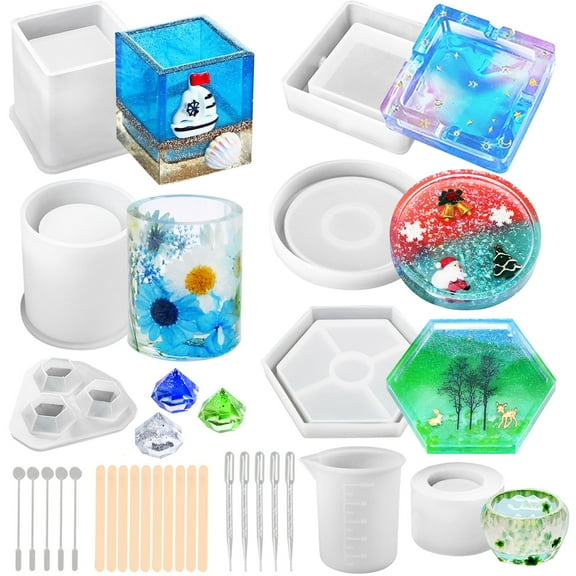 LotFancy 28 Pcs Epoxy Resin Molds, Silicone Coaster Ashtray Molds, Clear