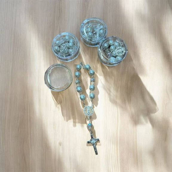 12 X Wholesale Bulk St Benedict Faux Pear Rosaries for Baptism, Wedding, Rosary Favor Gold Pearl Recuerdos para Primera Comunion Memorial Religious Favor with Box