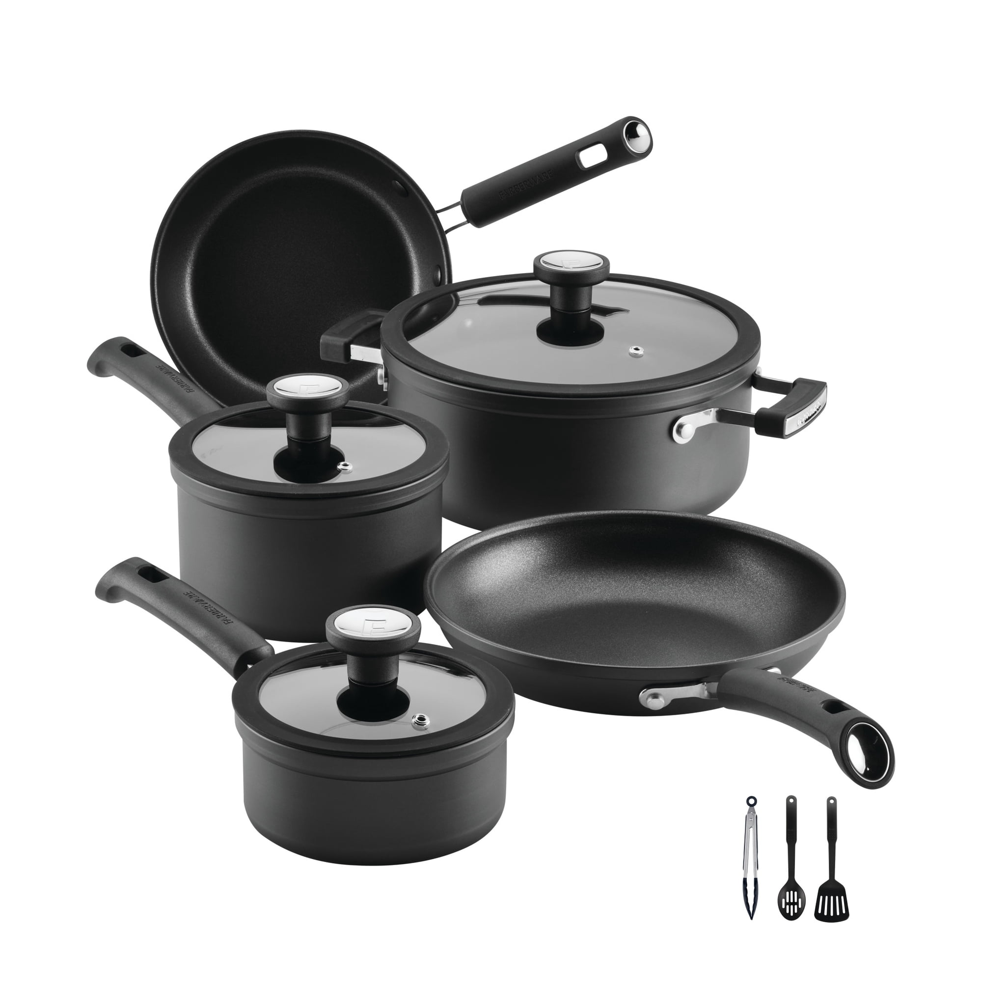 Farberware TrueCook 12-Piece Nonstick Cookware Set, Dishwasher Safe and Oven Safe to 350 F, Black