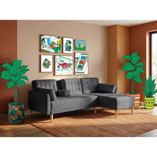 Sala Modular Reversible De Lino Gris Oxford Modelo Carlton