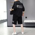 thumbnail image 4 of Conjuntos de camiseta y pantalones cortos para hombre, camiseta holgada a rayas de poliéster, estilo coreano, novedad, en ropa de lujo elástica, fresca, suave y a la moda, talla XL para hombre, 4 of 4