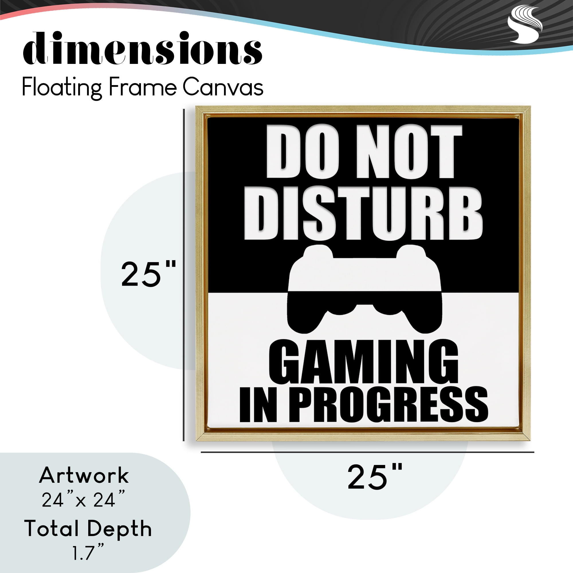 Do Not Disturb Minimal Gamer Gold Framed Floater Canvas Wall Art, design by Kim Allen