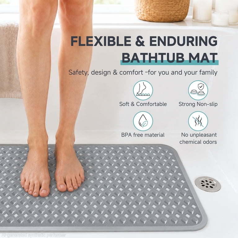 Dinosam 16x35 Extra Long Non-Slip Bath Mat, Gray photo 6