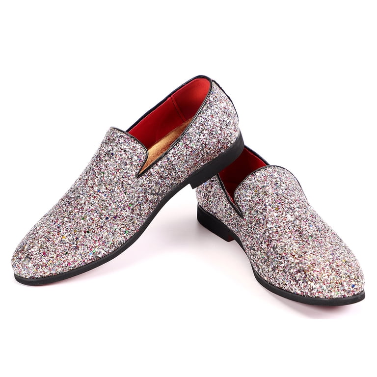 Men\'s Size 42 or US 8.5/9  Bright Sparkling Slip on Flats W  Red Soles Unbranded Santimon Men Dress Shoes, Glitter Loafers, Slip On, Formal  main image 2