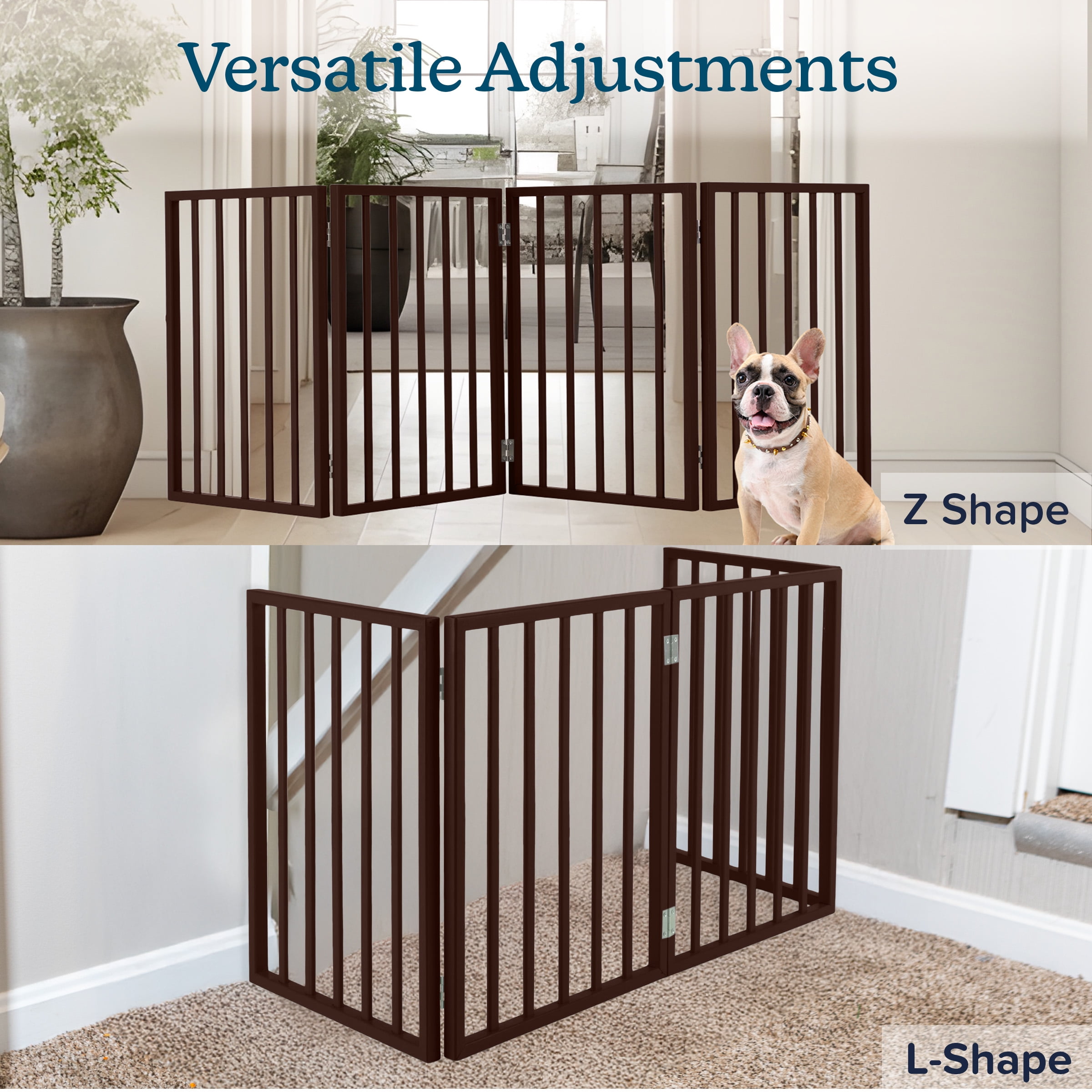 PETMAKER 4-Panel Indoor Foldable Pet Gate for Stairs or Doorways (Brown)