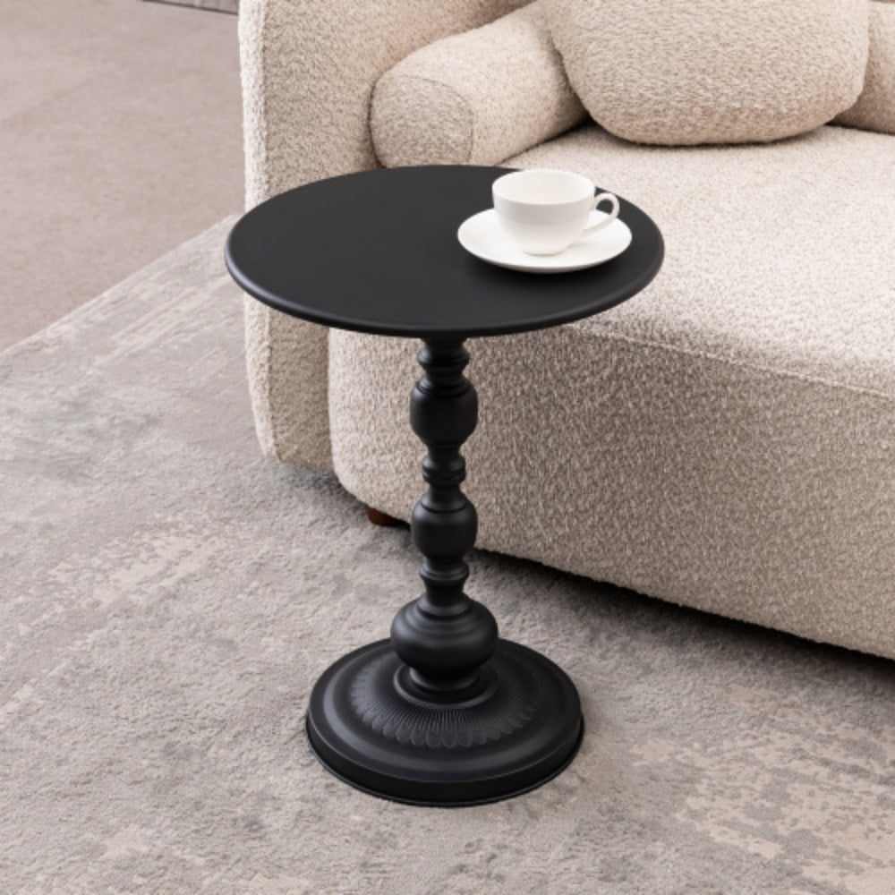 Round Metal Side Table, Vintage End Table with Pedestal Base, Small Accent Table for Sofa, Bedside, Balcony, Living Room & Bedroom, Black