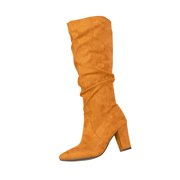 vokkrv Women's Booties with Heel, Chunky Stacked Heel Zipper Ankle Boots for Ladies Brown 5.5