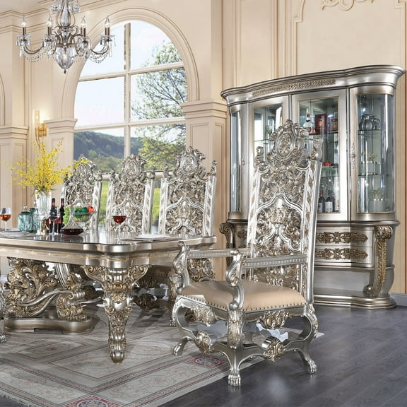 Acme Sorina Side Chair (Set-2) in Synthetic Leather & Antique Gold Finish