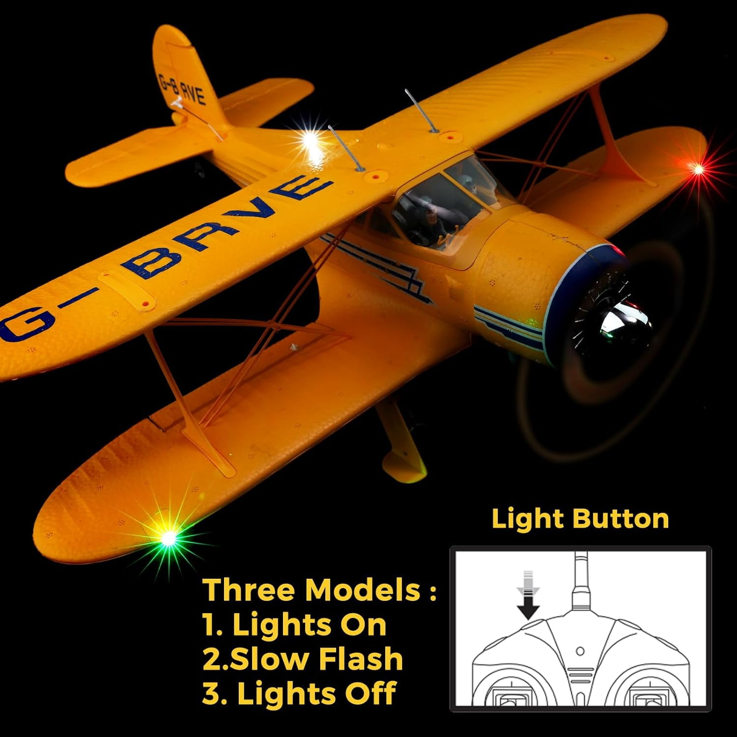 Bruce&Shark RC Plane WLtoys A300 4-Ch, Beechcraft D-17 RC Airplanes with Lights, 6G/3D Brushless RC Planes with 2 Batteries, 2.4G Remote Control RC Airplanes Gifts for Adults