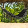 thumbnail image 6 of Eurhowing Outdoor Cotton Hammock with Tassels, 440lb Double 2 Person Portable Hammock, Heavy Duty Boho Hammock for Camping Patio Backyard Travel, Black, 6 of 8