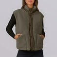 thumbnail image 3 of Gfyviroh Women's Fleece Vest Jackets Patchwork Snap Button Sleeveless Jackets with Pockets Stand Collar Lightweight Outerwear Coats, 3 of 5