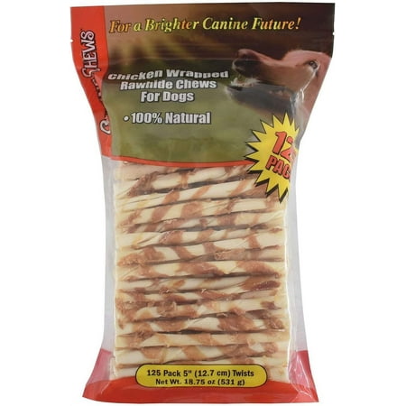 UPC: 0877787005128 | Canine Chews Chicken Wrapped Rawhide Twist Stick Chews for Dogs 125 Pack (18.75 oz)