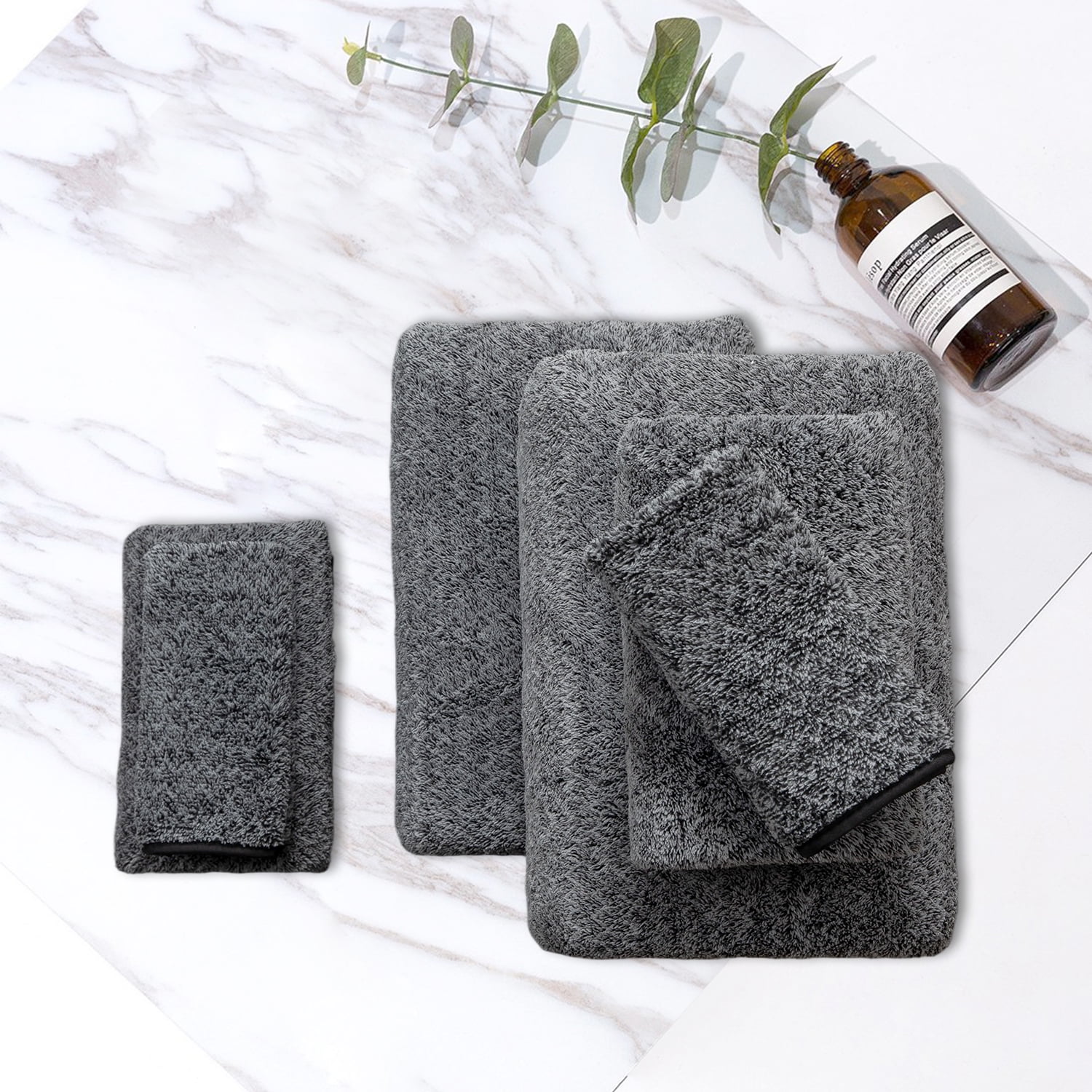 Kebury Bath Towels Set of 8, 2 Large Bath Sheets, 2 Hand Towels, 4 Washclothes, Soft Microfiber Shower Towel Quick Dry High Absorbent Family Hotel Bathroom Towel Set Collection (Black)