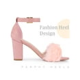 thumbnail image 3 of BLISSFUL STEP Ankle Strap Faux Fur Chunky Heel Sandals for Women Light Pink 9, 3 of 6