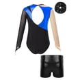 thumbnail image 2 of Alvivi Kids Girls 3Pcs Gymnastic Outfits Ballet Dance Leotard Long Sleeve Bodysuit with Booty Shorts Royal Blue&Black 10, 2 of 5