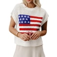 thumbnail image 3 of Women'S American Flag Sweater Cap Sleeve Crop Tops Crew Neck Loose Fit Knit Sweater Pullover Top White L, 3 of 8