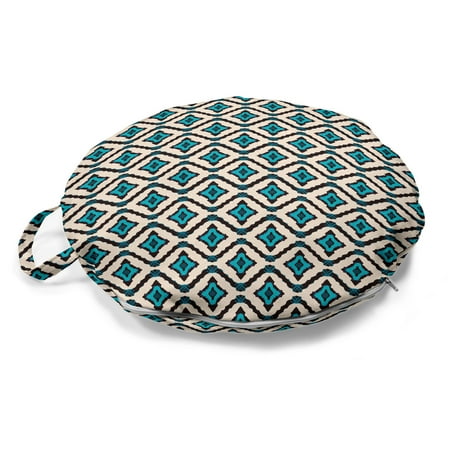 

Tribal Round Floor Cushion with Handle Funky Traditional Culture Motif with Hand Drawn Geometric Vivid Shapes Pillow for Living Room & Dorms 18 Round Sky Blue and Pale Peach by Ambesonne