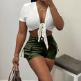 thumbnail image 4 of up to 60% off Gifts Usmixi Womens Cargo Shorts Fashion Button High Waist Slim Fit Short Pants Casual Solid Lightweight Straight Shorts with Pocket Army Green l, 4 of 7