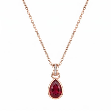 Pronoia 925 Sterling Silver Rose Gold Plated Droplet Faux Ruby Necklace, Chain Length 17 Inches, Suitable for Wedding Anniversaries, Dinners, Weddings, Suitable for Women's Daily Wear and Gifts