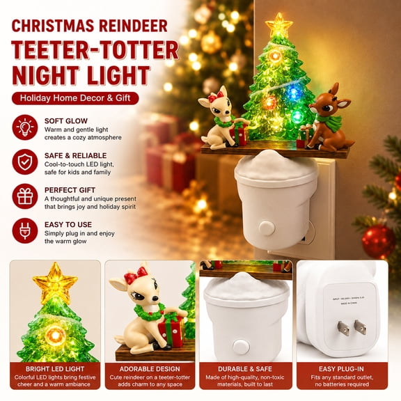 Resin Reindeer Christmas Tree Led Plug-in Night Light, Handcrafted Festive Glowing Decor with Warm Multi-color Light, Cozy Holiday Wall Accent, Lazyguy