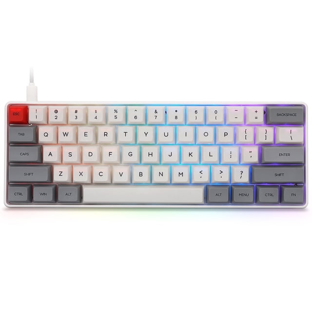 RisingPro Clavier de Jeu Mécanique Compact Étanche 61 Touches Filaire USB Type C Sans Fil Bluetooth RVB LED Rétroéclairé Linéaire et Silencieux Blanc MX Gris