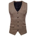 thumbnail image 2 of Yaoyar Men's Suit Vest Business Winter Formal Dress Waistcoat Solid Color Vest for Suit Tuxedo Suit Waistcoat Vest Jacket Coat Khaki M, 2 of 9