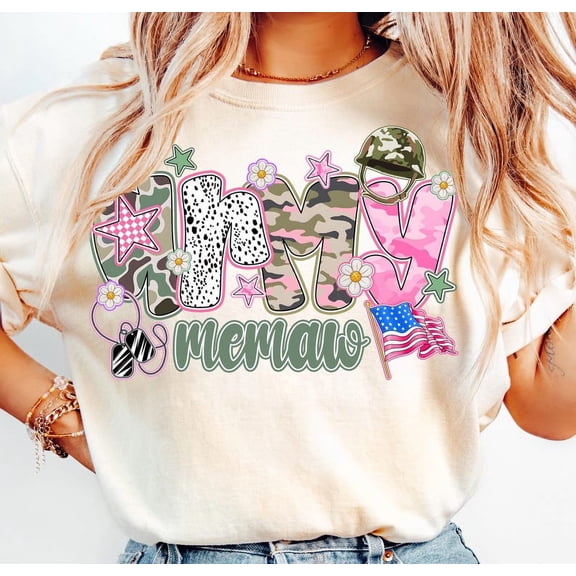 Army Memaw T-Shirt, Camo Soldier Family Tee, Patriotic Military Grandma Shirt, Cute Army Gift Tee