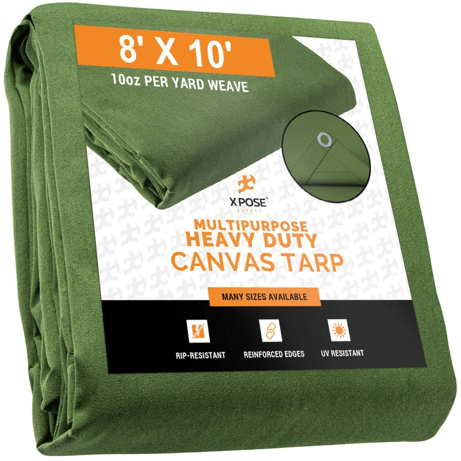 Xpose Safety Canvas Tarp 8' x 10' Army Green Duck Canvas Tarps Heavy