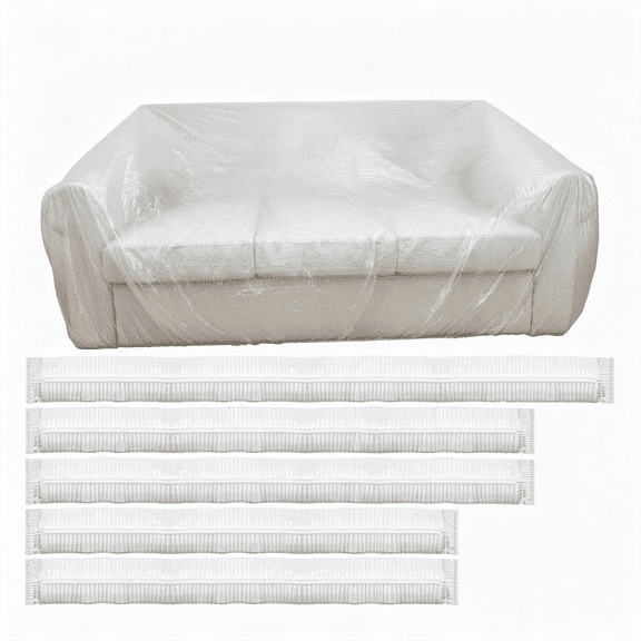 MISSMILE 5 Pcs Disposable Furniture Dust Covers with Elastic,Plastic Dust Cover for Sofa Chair Dining Table,Extra Large Clear Couch Bed Protector Covers for Moving and Storage,3 Sizes (1Xl 2L 2M)