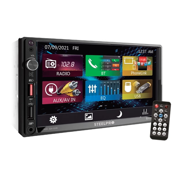 Ecualizador Mini para auto preamplificado Nano Baby 5 Bandas + Subwoofer Output , Control de frecuencia , Bass Booster, 7Volts , RCA,Luz Led Steelpro Negro