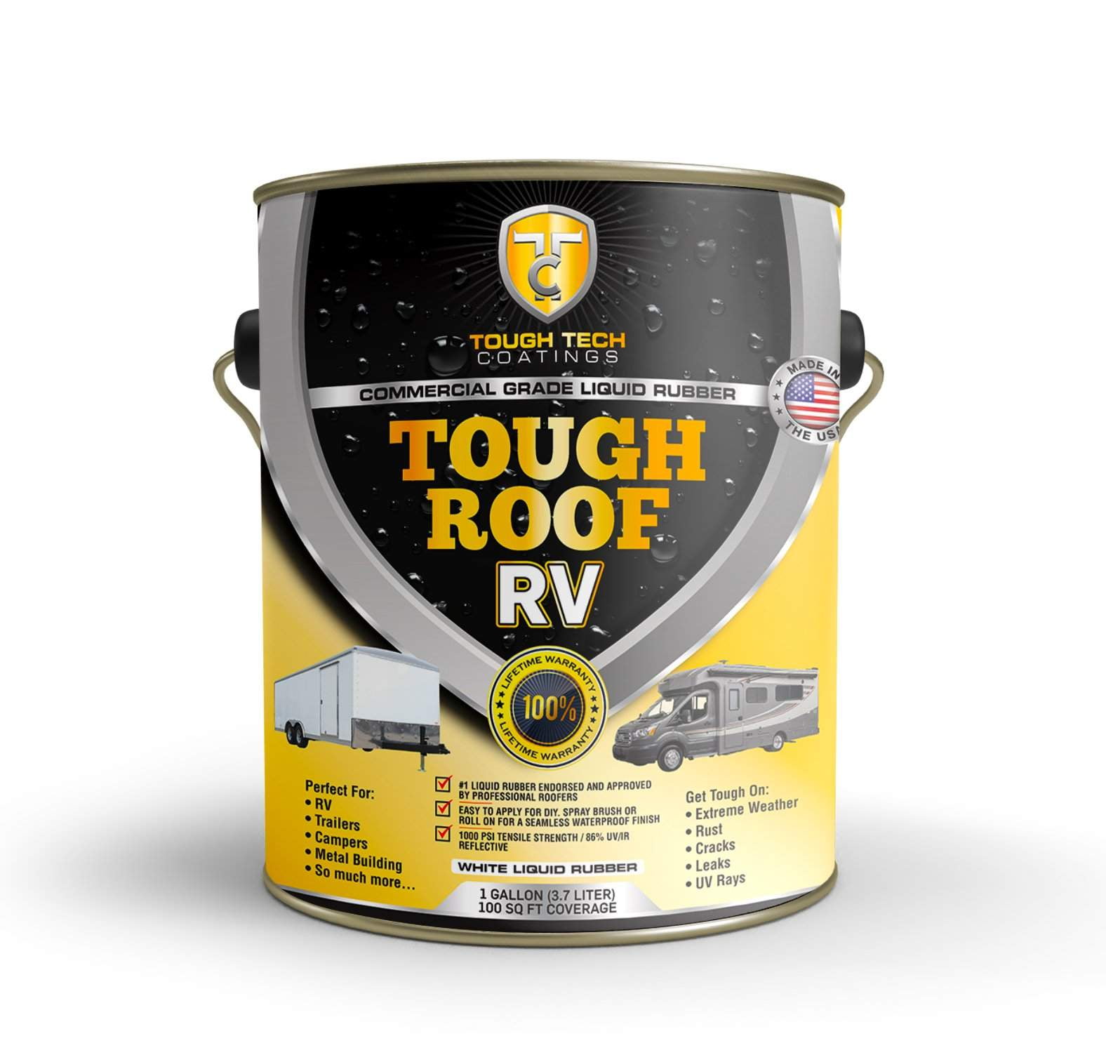 Tough Roof RV Liquid Rubber - RV Roof Coating and Sealant - 1 Gal - Lifetime Warranty - 87% UV Reflective - 80-100 SQ FT Coverage