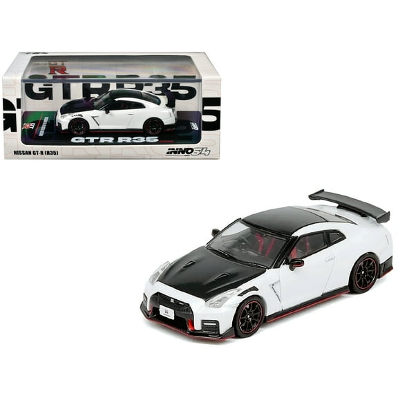 Nissan GT-R (R35) Nismo RHD (Right Hand Drive) White with Carbon Hood and Top 1/64 Diecast Model Car by Inno Models