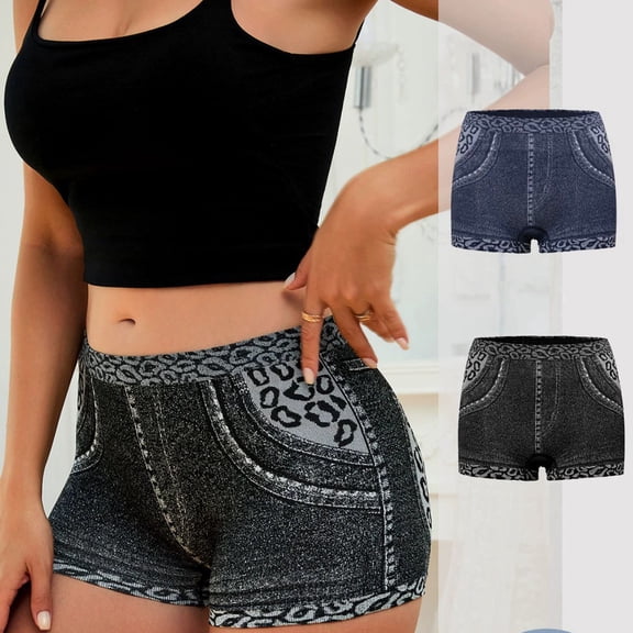 Volleyball Shorts Womens Denim-Look Yoga Shorts For Women Spandex Shorts Women Workout Athletic Yoga Gym Black L