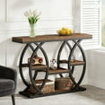 thumbnail image 1 of Fnova Table Console Industrielle de 39,4 Pouces, Étagères de Rangement Rétro à 4 Niveaux en Quinconce, Table d'Appoint Étroite en Bois avec Cadre en Métal, pour Petits Espaces, Entrée, Sofa, Couloir, 1 of 17