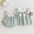 thumbnail image 2 of Body a cuadros de verano 2025 para niñas, monos infantiles con bonito conejito bordado, ropa dulce para bebés de 0 a 2 años, vestido para hermanas, 2 of 6