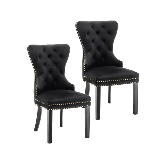 Porthos Home Caja Tufted Velvet Dining Chairs with Rubberwood Legs (Set of 2)