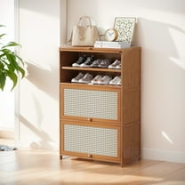 Bamboo 7-Tier Shoe Organizer Rack with 2 Flip Drawers & Door Entryway Narrow Shoe Storage Cubby Brown for Home Living Room