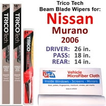 Beam Blade Wipers (Set of 3) w/Rear Wiper compatible with 2006 Nissan Murano Late