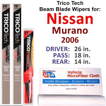 Beam Blade Wipers (Set of 3) w/Rear Wiper compatible with 2006 Nissan Murano Late