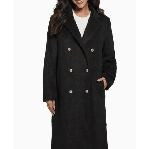 Guess Women's Textured Double-Breasted Notched-Collar Coat , Large