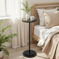 Premium Stone Round Drink Table,Heavy Duty Engineered Marble Base Top Coffee Table,Cocktail Accent End Table for Living Room, Weighted Base Small Accent Side Table for Bedroom, Corners,Black